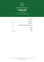 Payment confirmation template with a receipt banner and the settled amount