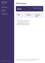 Loyalty card template showing the member tier, the balance and what it includes