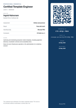 Verifiable credential template with a QR code that opens the public verification page